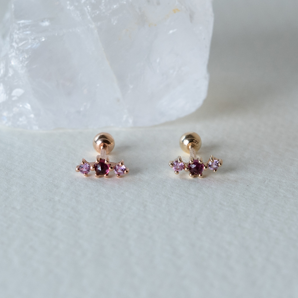 14K小彎彎粉紅藍寶轉珠耳環