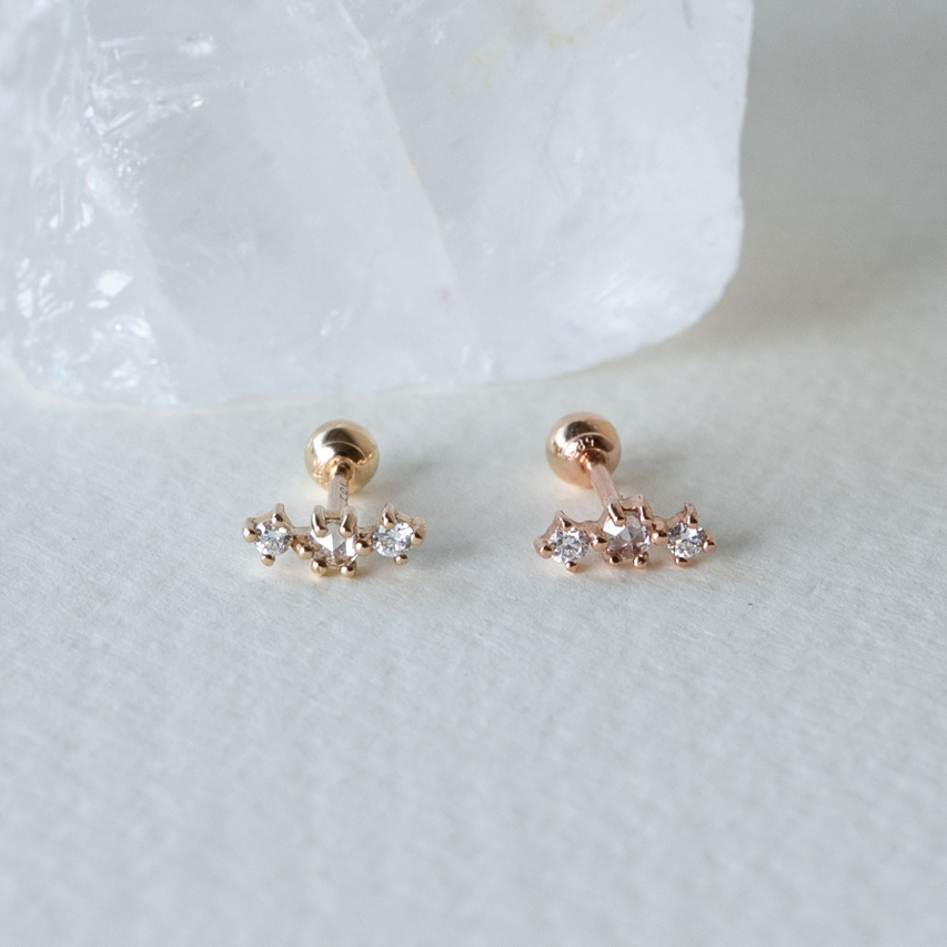 14K小彎彎真鑽轉珠耳環