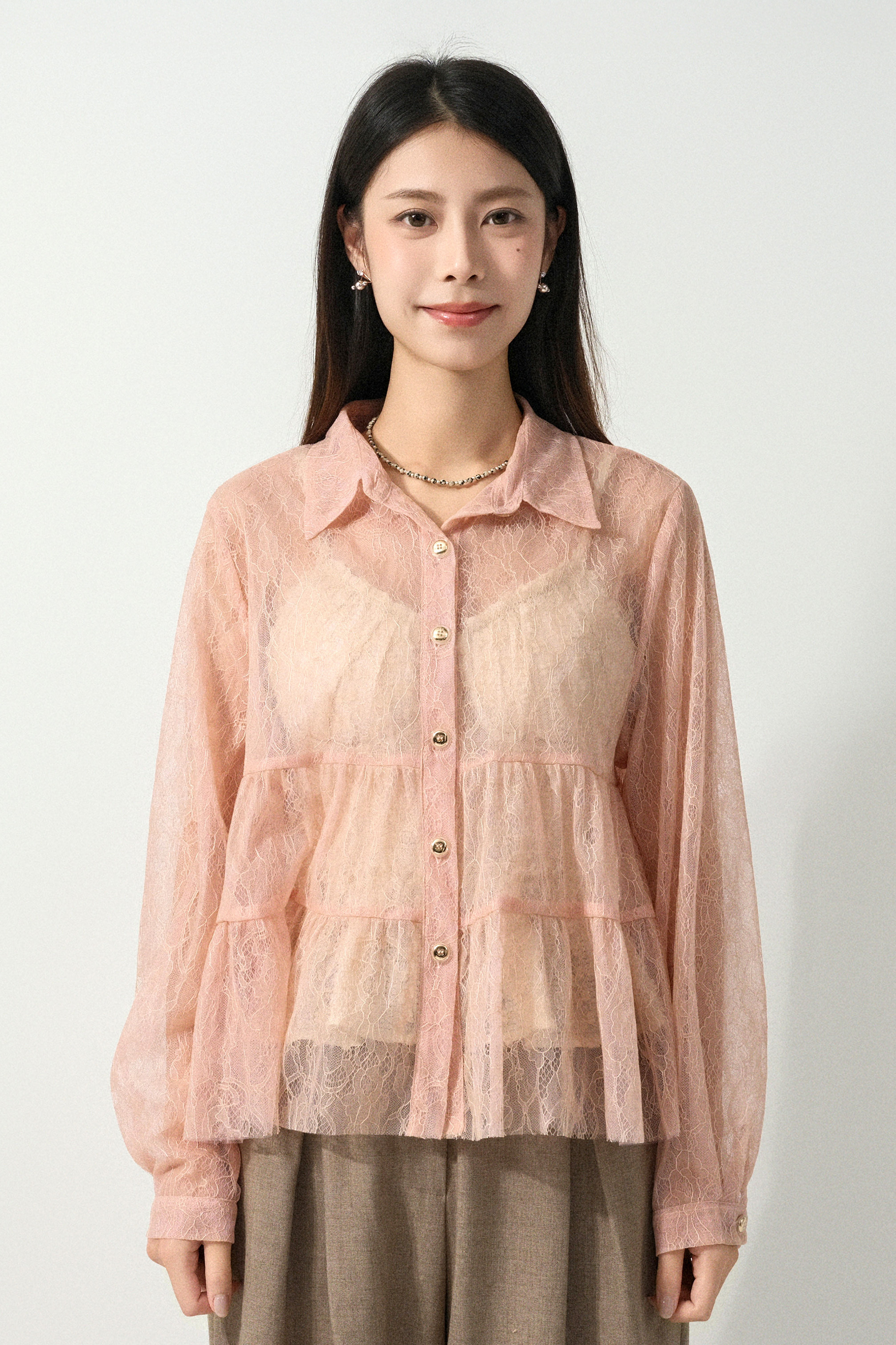 蕾絲網荷葉傘腳恤衫 (預購產品）