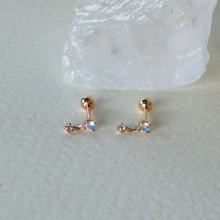 14K小鏈子月光真鑽轉珠耳環