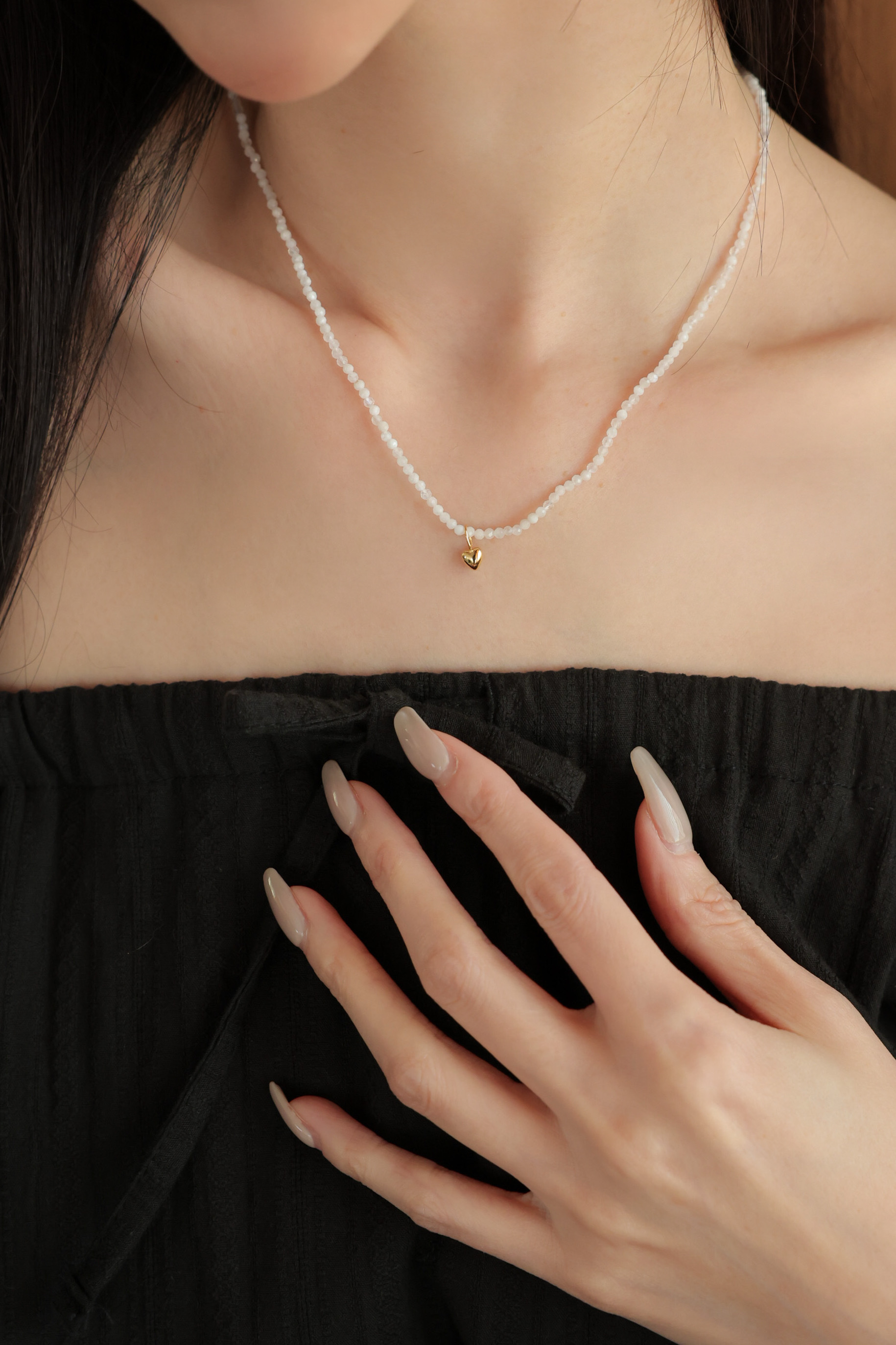 立體愛心純銀小圓珠項鍊 HA84