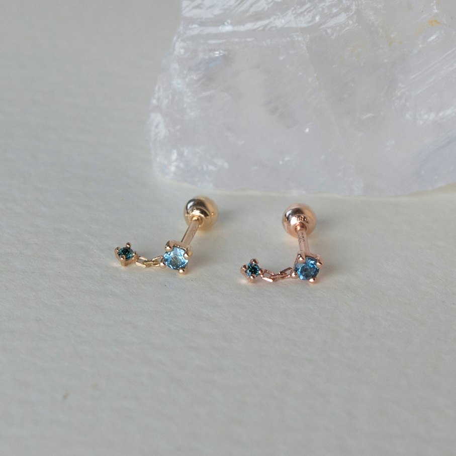 14K小鏈子倫敦托帕藍鑽轉珠耳環