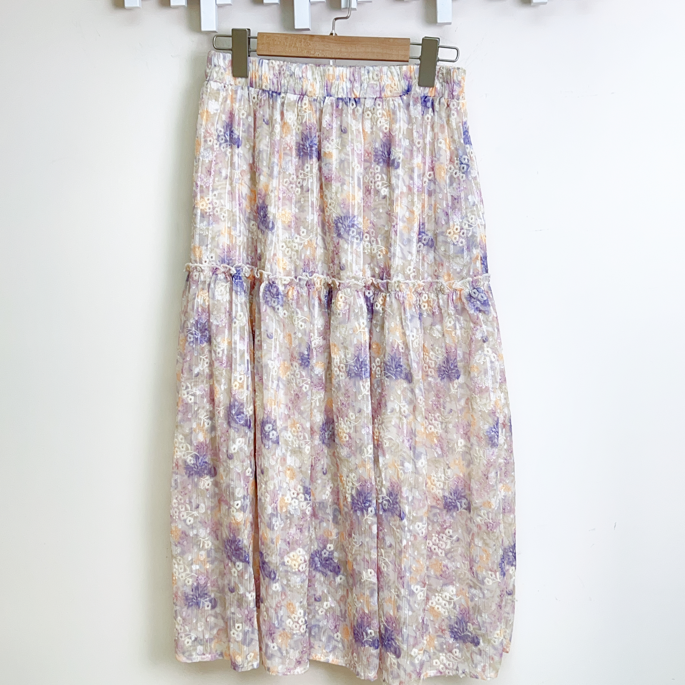 柔和刺繡印花雪紡橡筋腰半截裙( 腰:26-42 臀:54 長:32 吋)S6017#2603clo