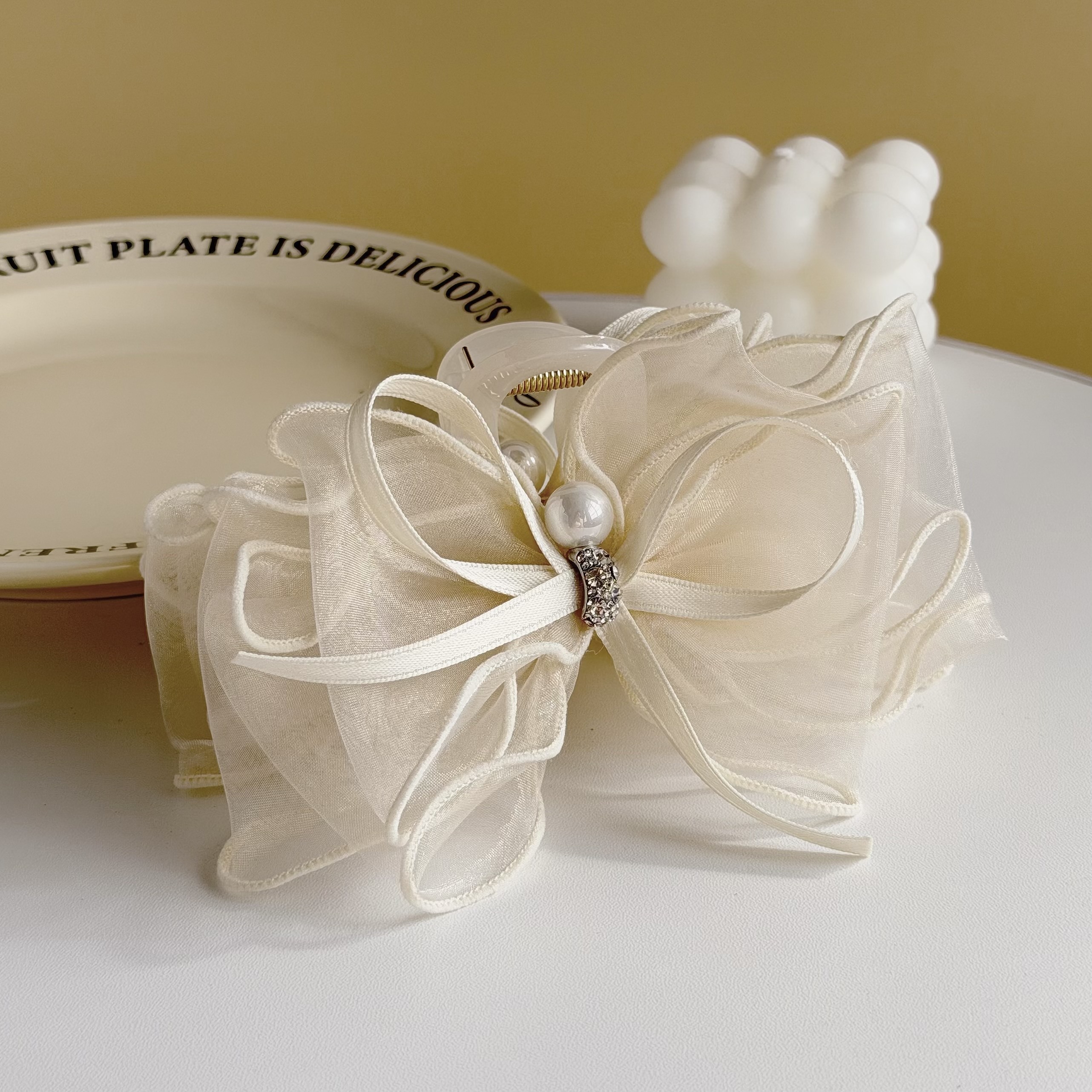 T175水鑽珍珠網紗蝴蝶結鯊魚夾