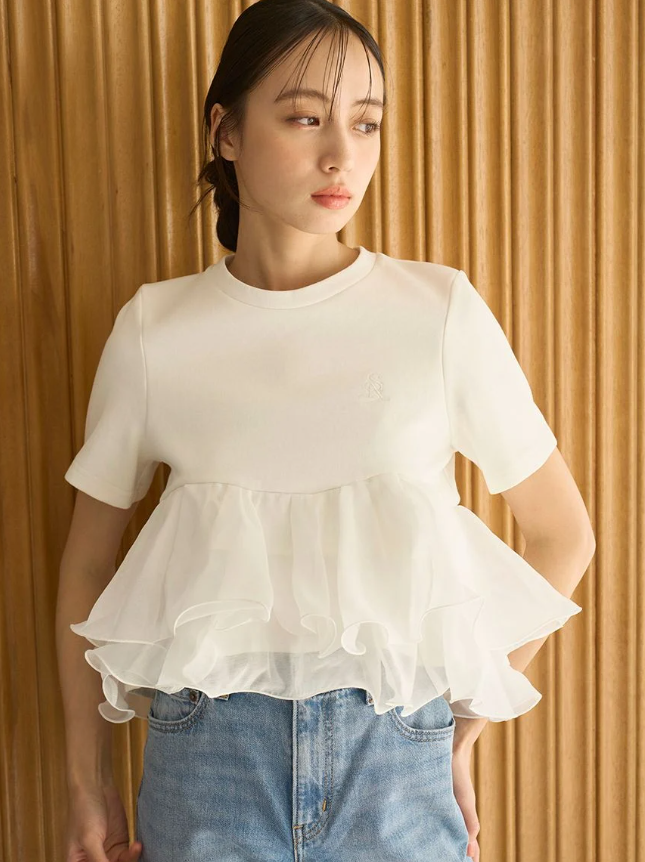 [預購] SNIDEL 立體澎感荷葉拼接上衣