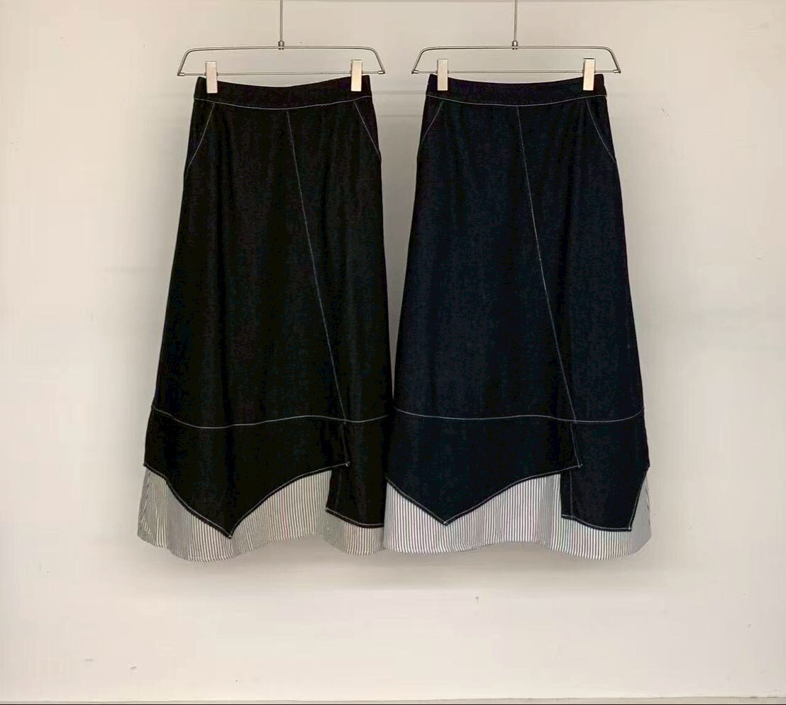 060274 小眾設計款! 拼接條紋牛仔半身裙 - 2 colors