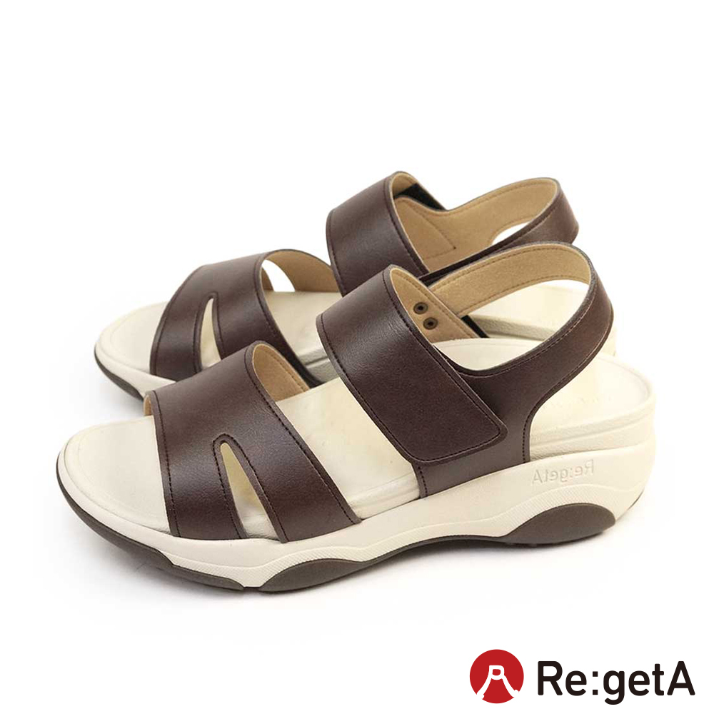 大阪樂步健康鞋 Re:getA輕量厚底魔鬼氈後帶涼鞋RE3001(BRN-咖啡色)