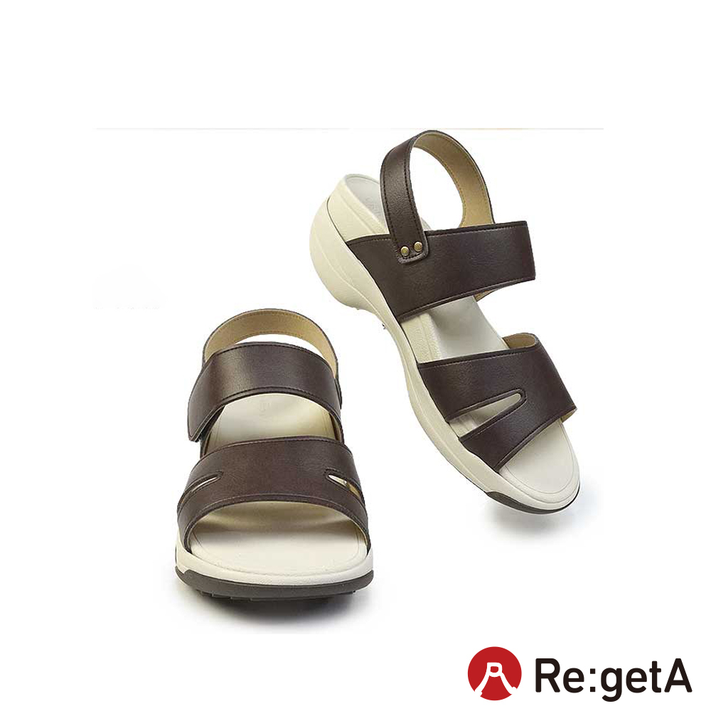 大阪樂步健康鞋 Re:getA輕量厚底魔鬼氈後帶涼鞋RE3001(BRN-咖啡色)