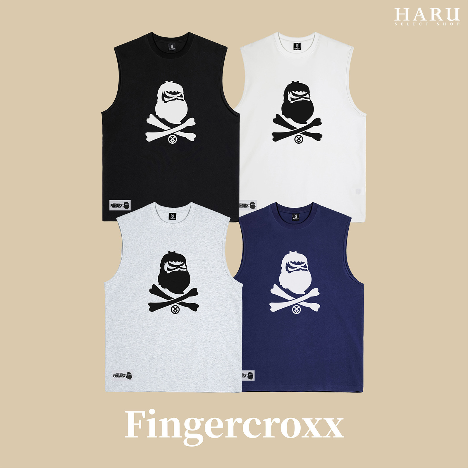 Fingercroxx FGXX  BAPE A BATHING APE 猿人頭 黑白 LOGO 無袖 背心 TEE