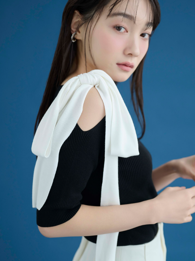 [預購] SNIDEL 蝴蝶結肩帶針織上衣