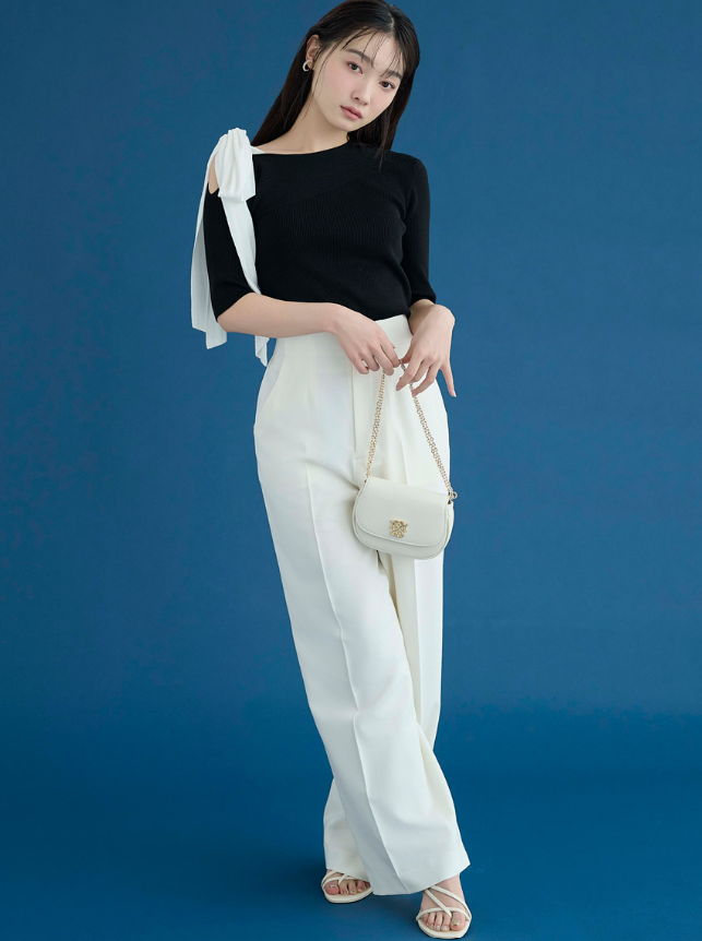 [預購] SNIDEL 蝴蝶結肩帶針織上衣