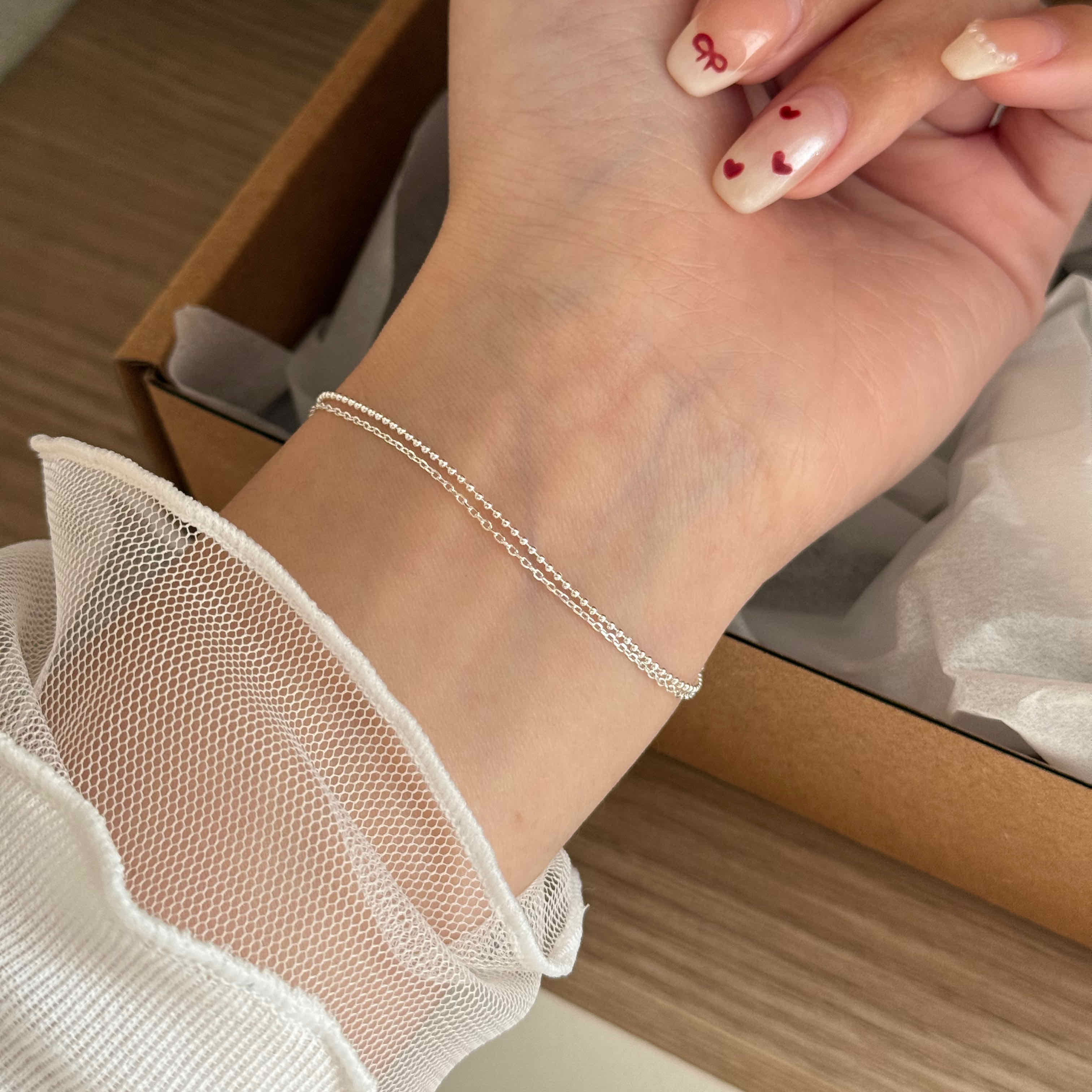 🇰🇷925 silver 珠珠雙層細手鍊