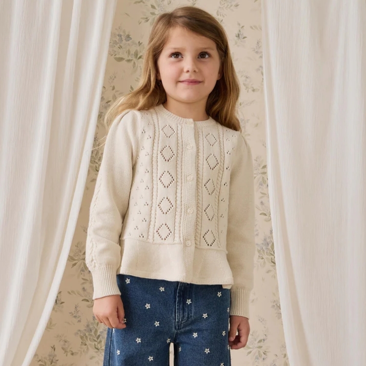 （預購）JAMIEKAY 鏤空菱格傘襬針織開衫 Annabelle Cardigan - Vanilla