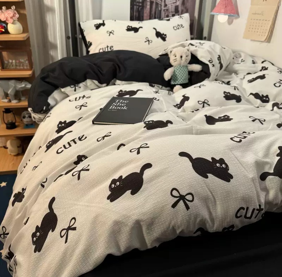 小黑貓泡泡棉床包四件組