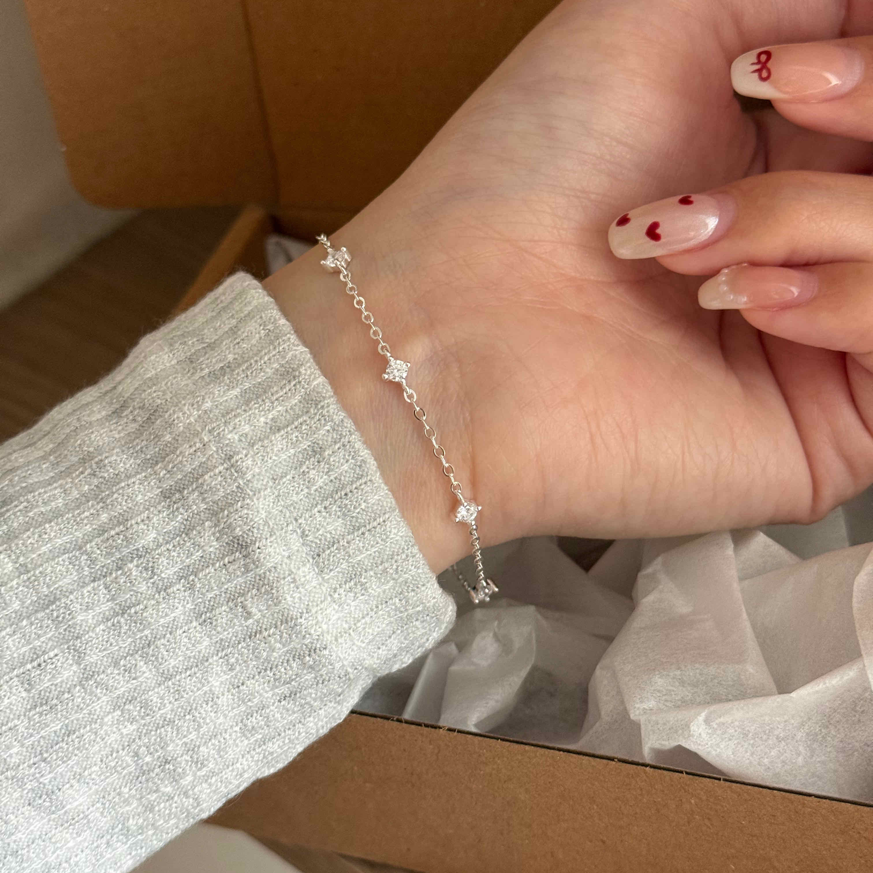 🇰🇷925 silver 閃閃圓鑽粗鏈條手鍊