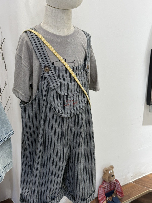 日系條紋吊帶褲