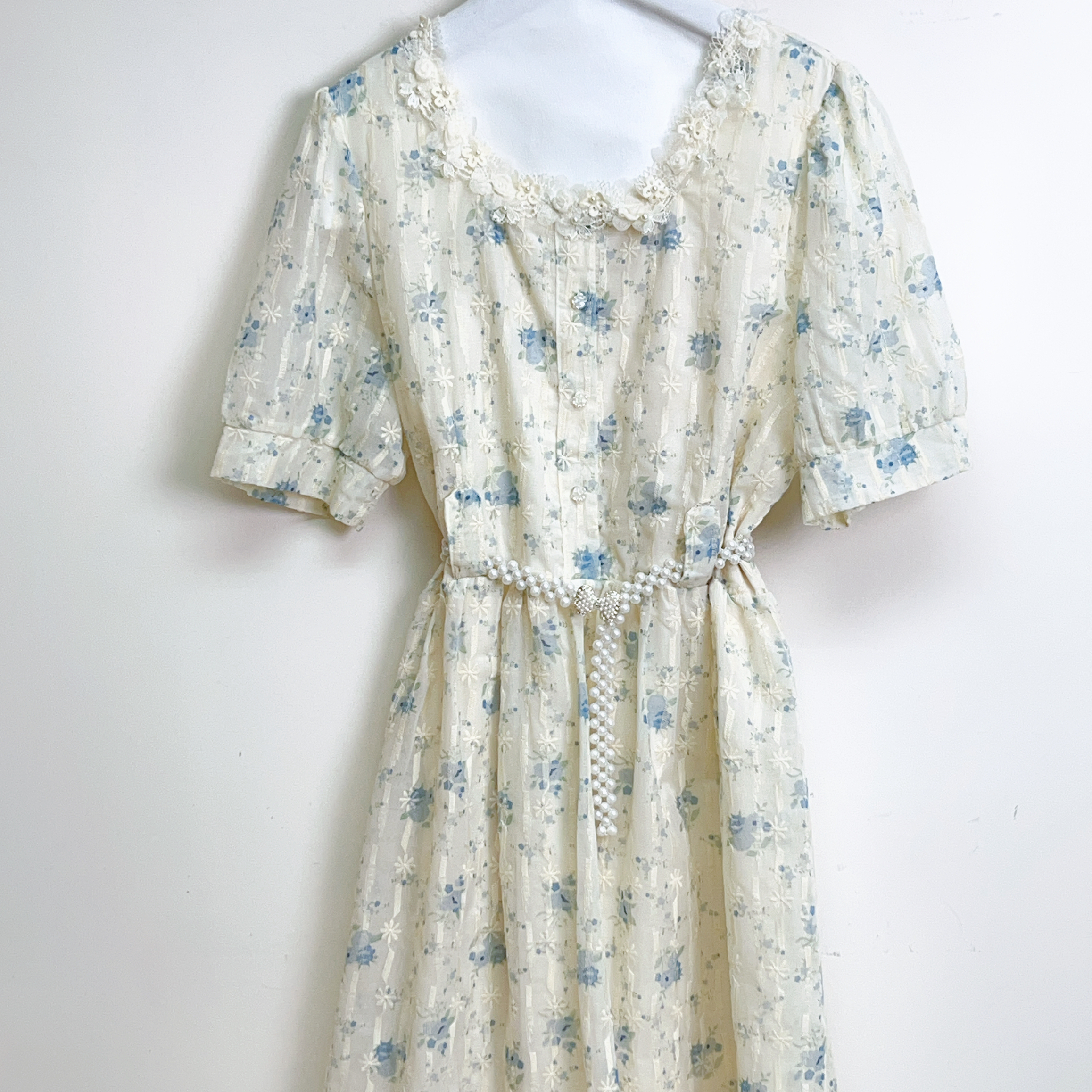 重工刺繡花領雪紡連身裙(胸:38 腰:32 臀:48 長45 吋)D6119 #2603clo