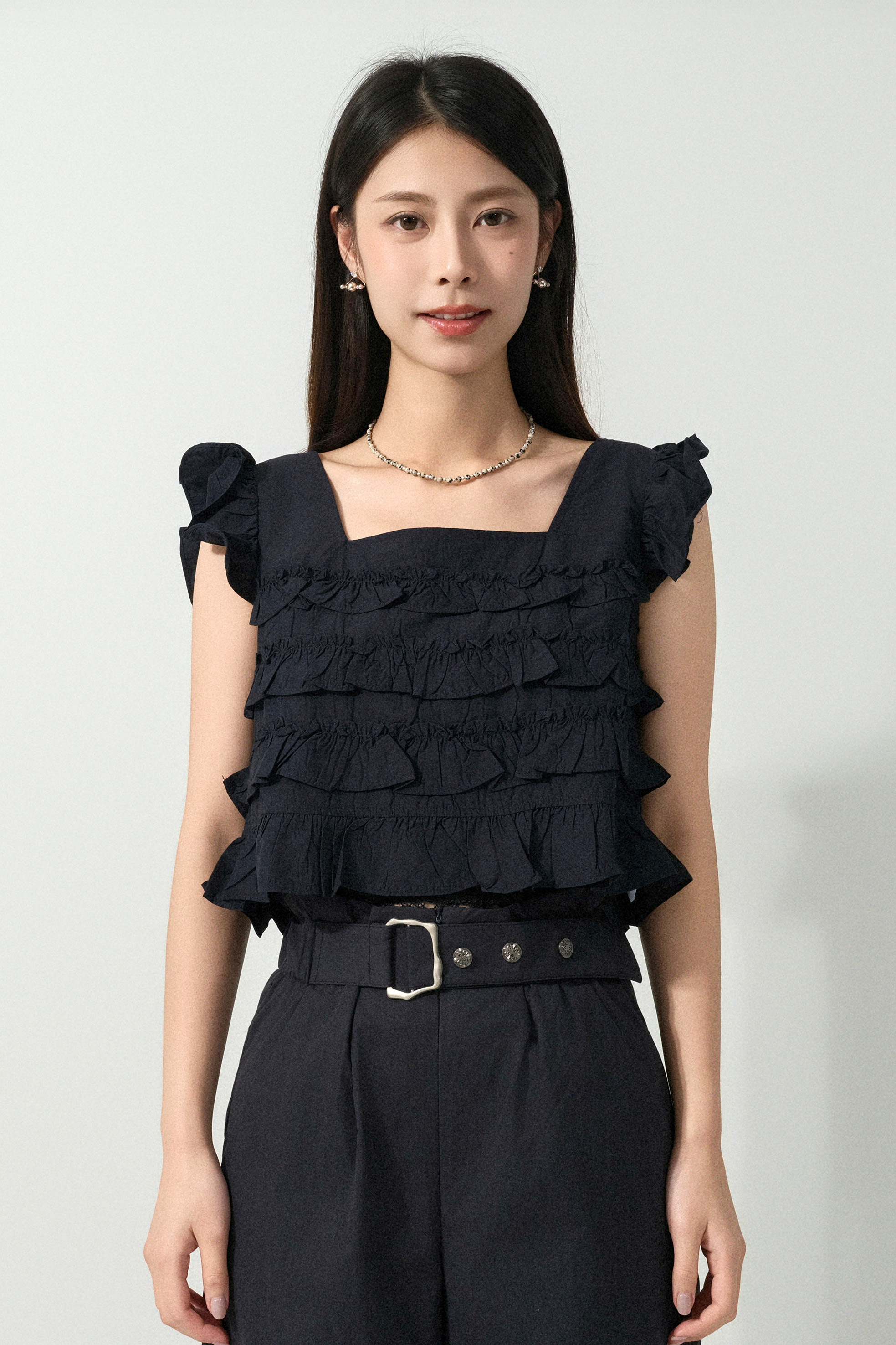 層層荷葉娃娃短背心 (預購產品）