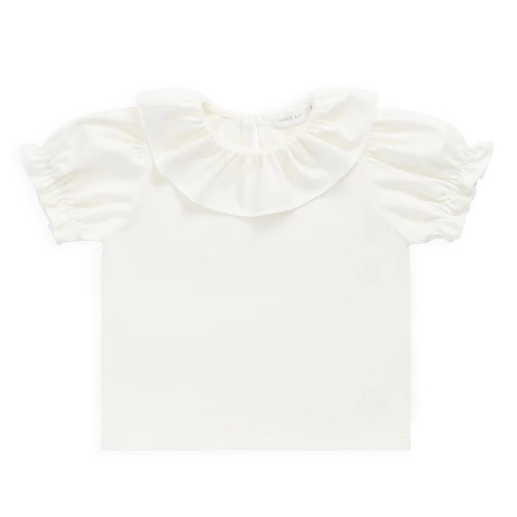 （預購）JAMIEKAY 素面花瓣領泡泡短袖上衣 Pima Cotton Livvy Top - Parchment