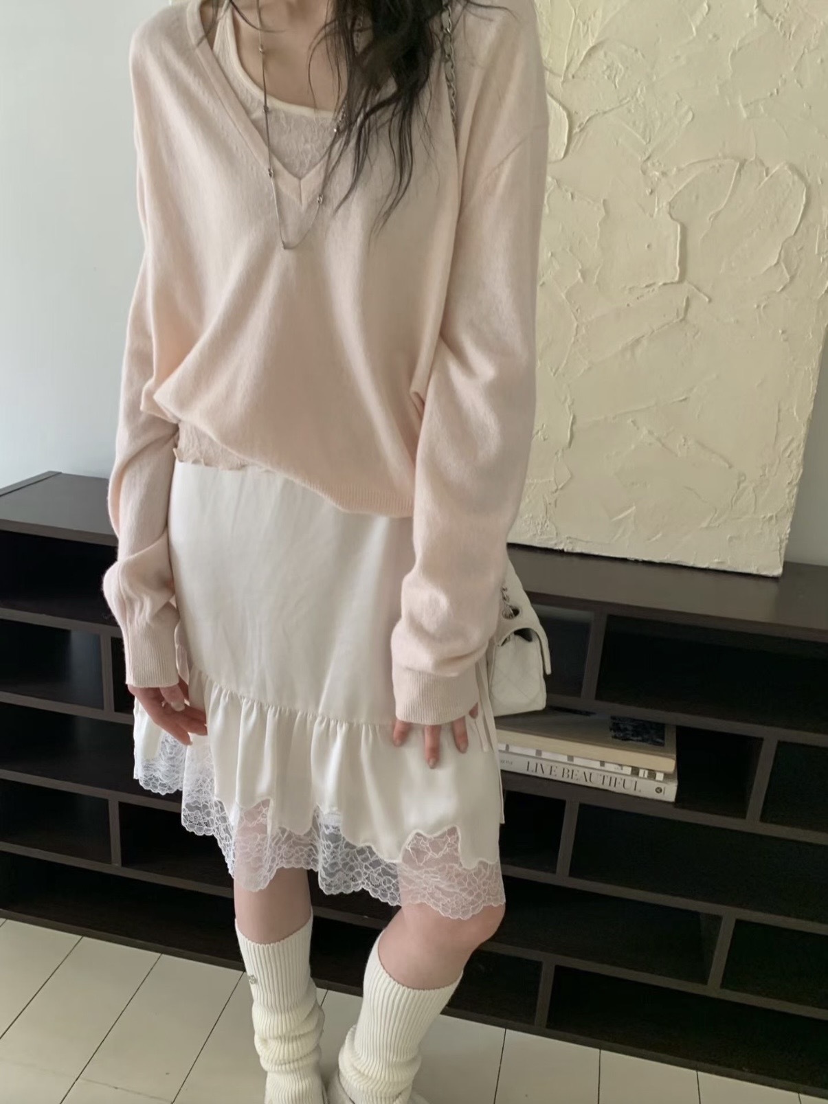 H06 維也納春日女神蕾絲光澤緞面綁結裙