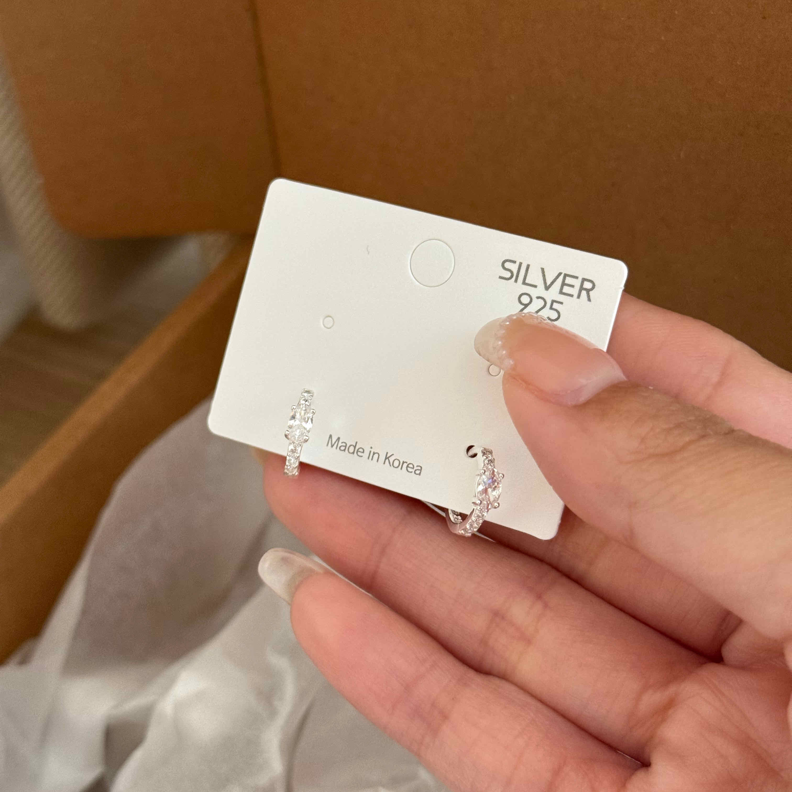 🇰🇷925 silver 橢圓排鑽易扣耳環