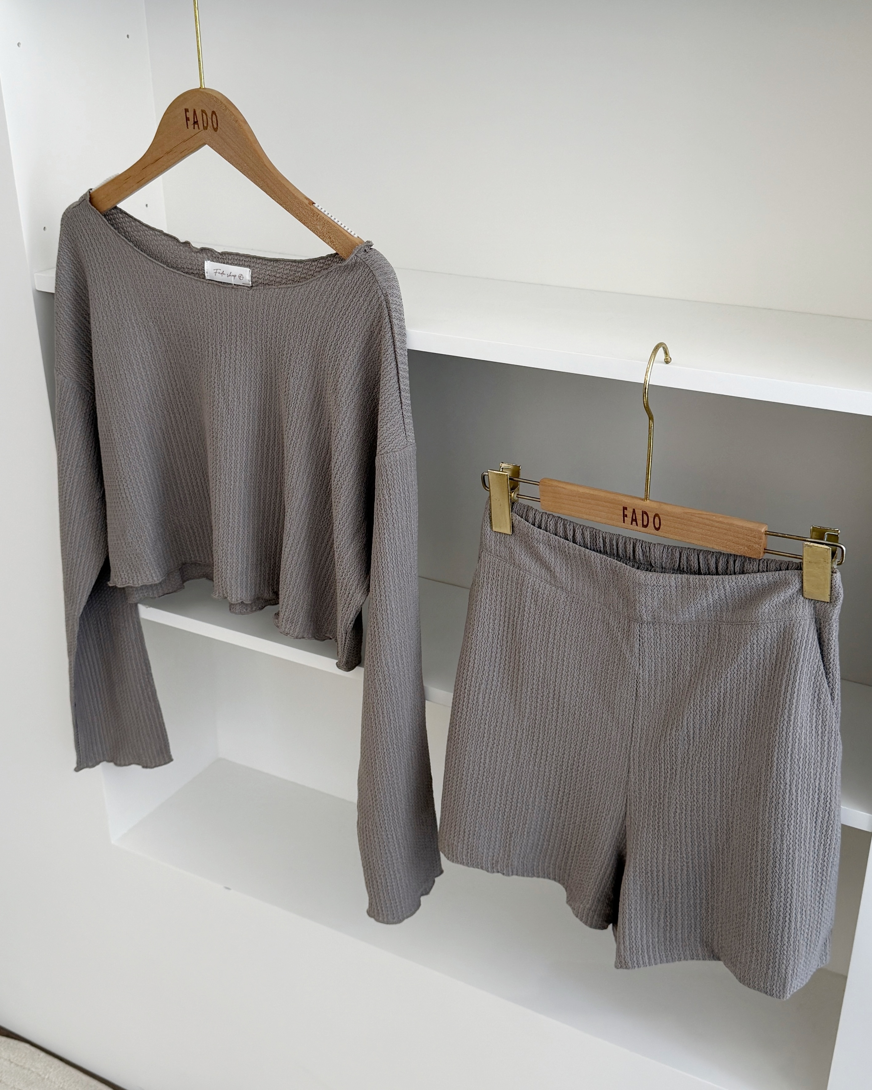法朵Fado shop｜泡泡棉木耳領上衣短褲set 9255002 三色