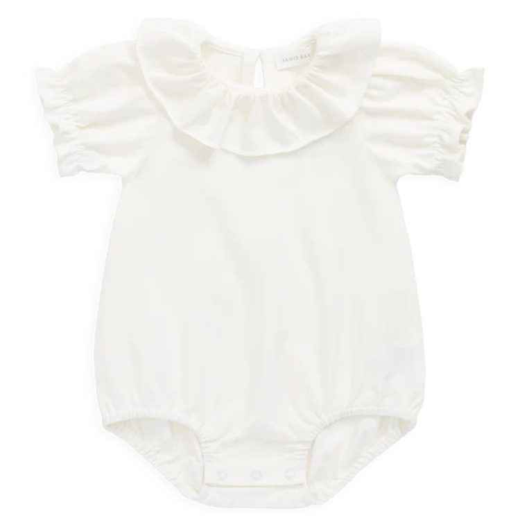 （預購）JAMIEKAY 素面花瓣領泡泡短袖包屁衣 Pima Cotton Livvy Bodysuit - Parchment