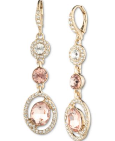 [S] GIVENCHY 07G00680 GIVENCHY CRYSTAL GOLD TONE ANTIQUE PINK LINEAR EARRINGS, 904292 (SZZ548)