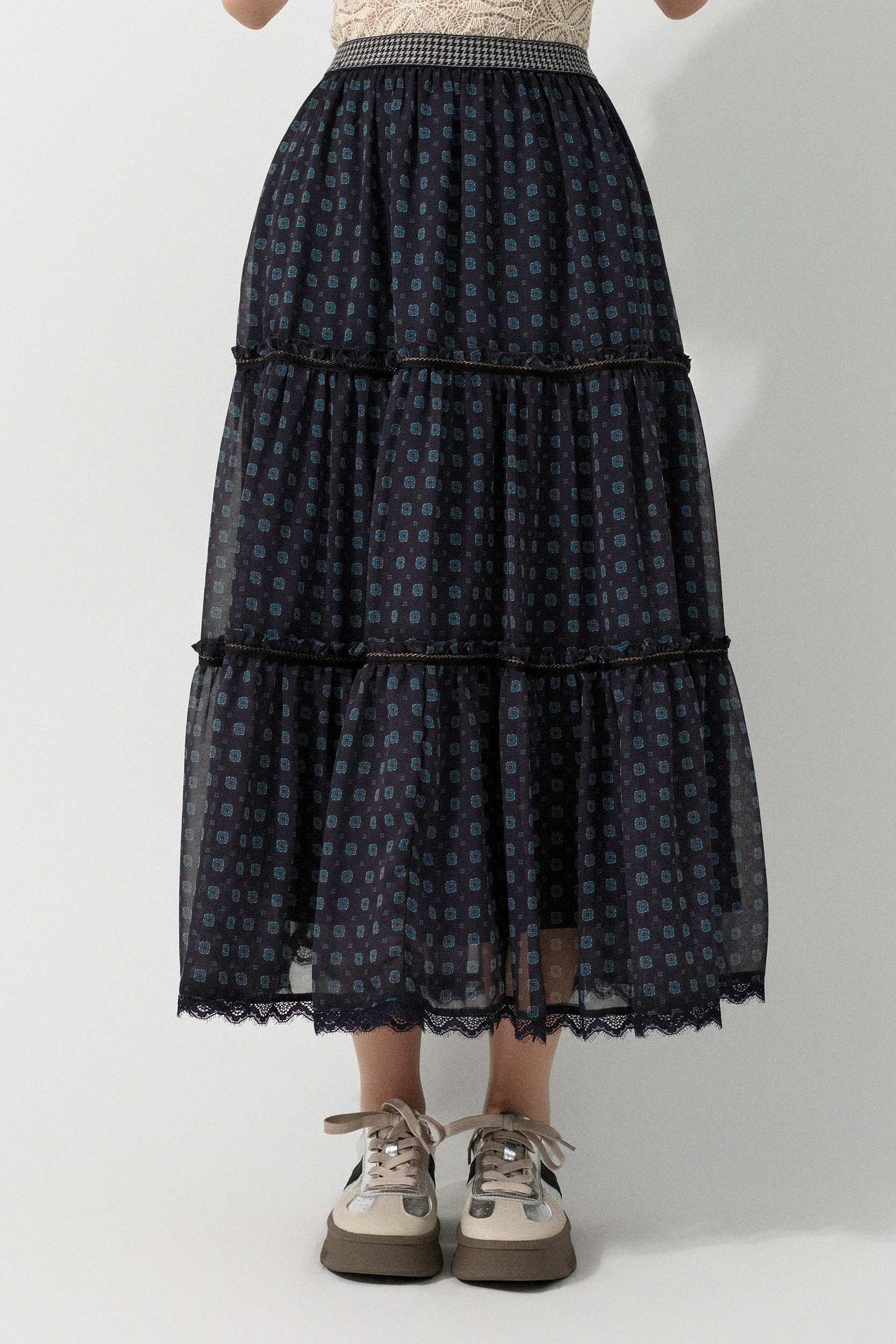 織花邊古著花雪紡蛋糕裙（預購產品）