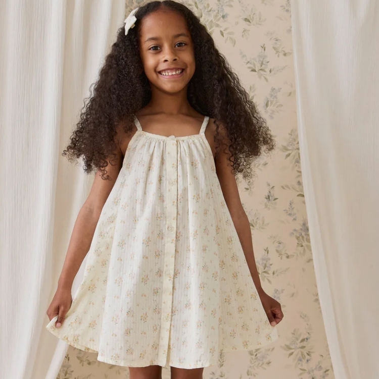 （預購）JAMIEKAY 花卉排釦細肩帶洋裝 Organic Cotton Cosette Dress - Justine Parchment