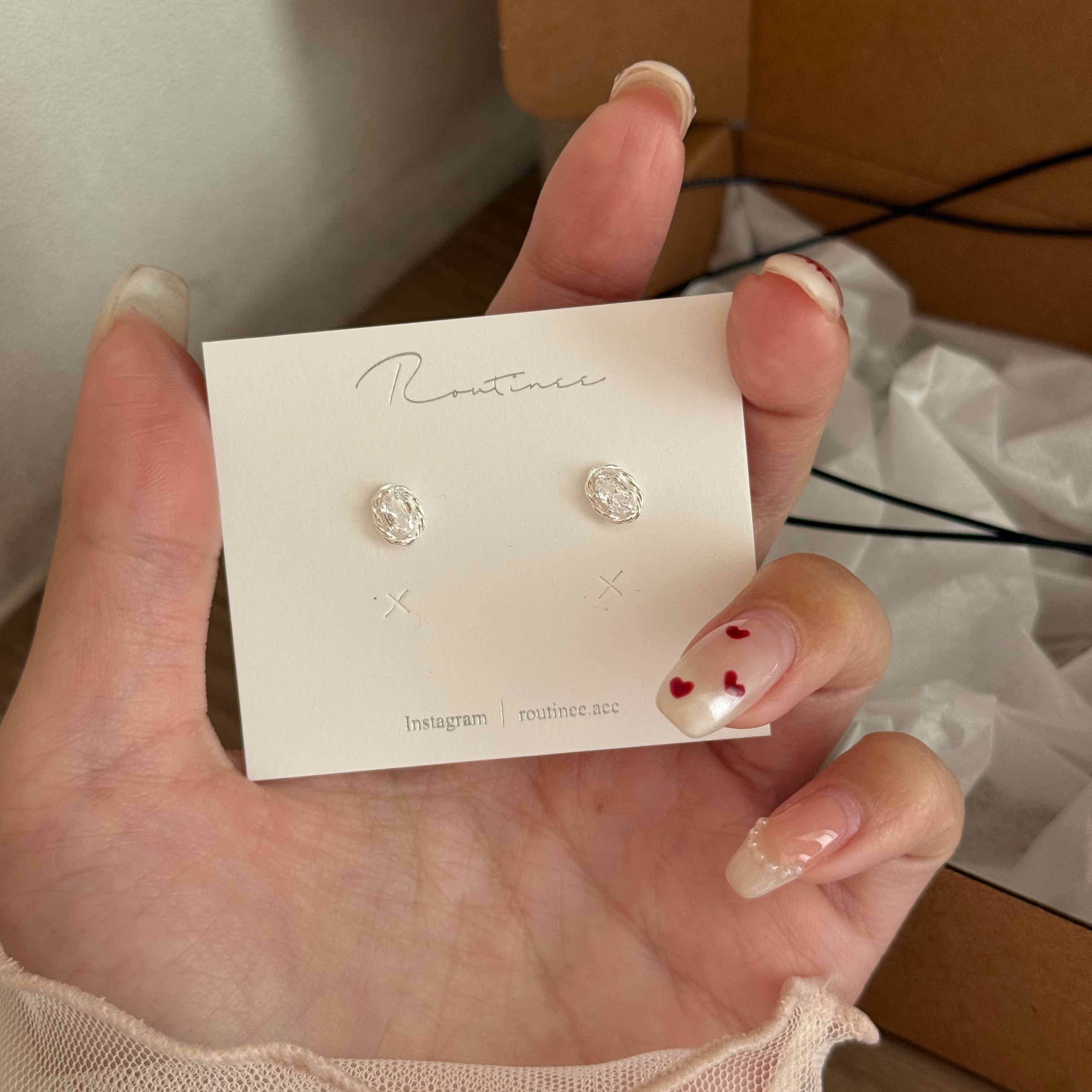 🇰🇷925 silver 鵝卵石閃鑽耳環