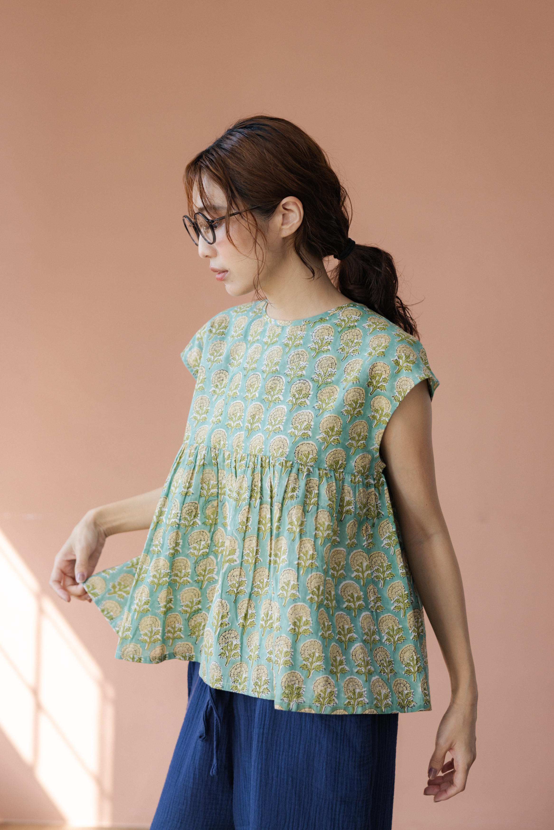 後綁帶短袖上衣_綠