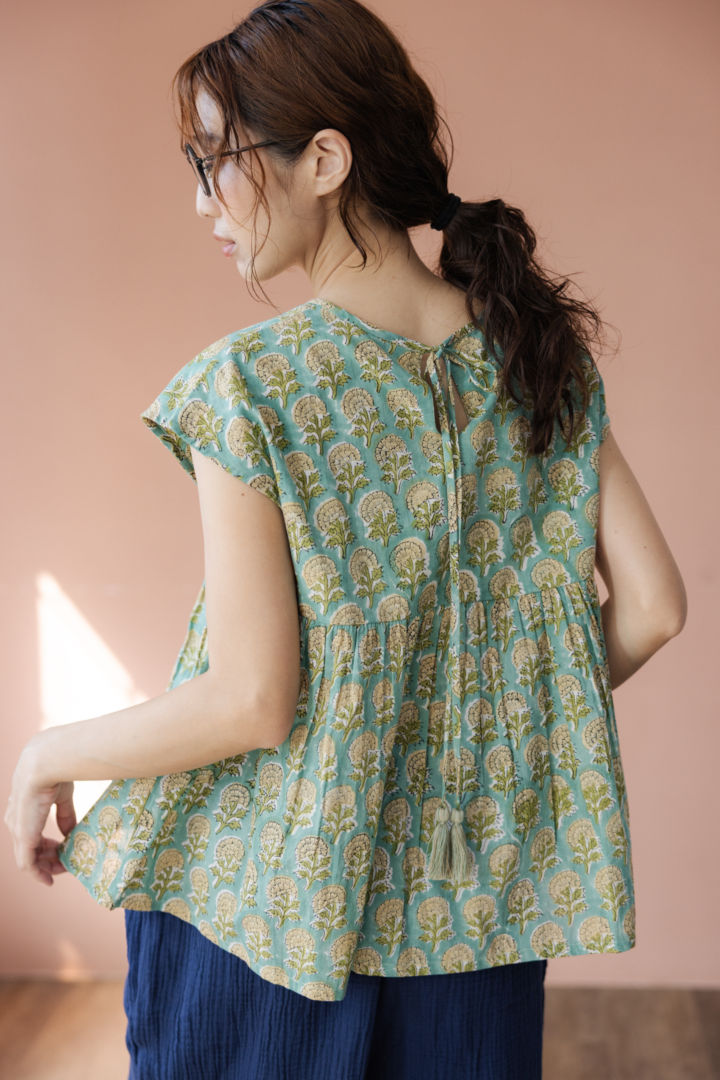 後綁帶短袖上衣_綠