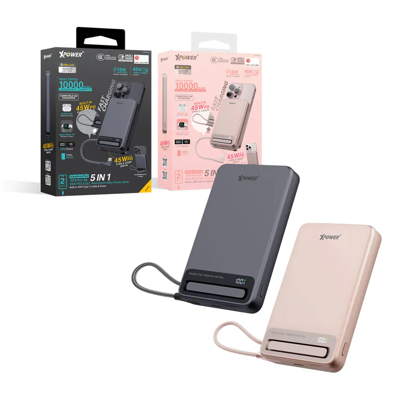 XPower MagNetoPlus Q10 Pro 鋁合金 10000mAh 45W PD3.0 QI2 磁吸移動電源（內置線＋支架＋數顯）