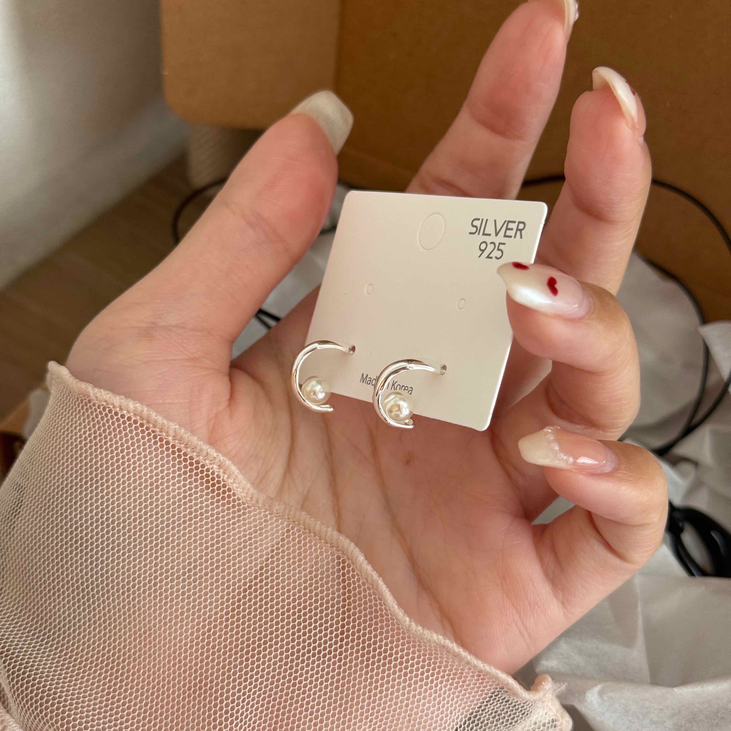 🇰🇷925 silver 施華洛珍珠C耳環