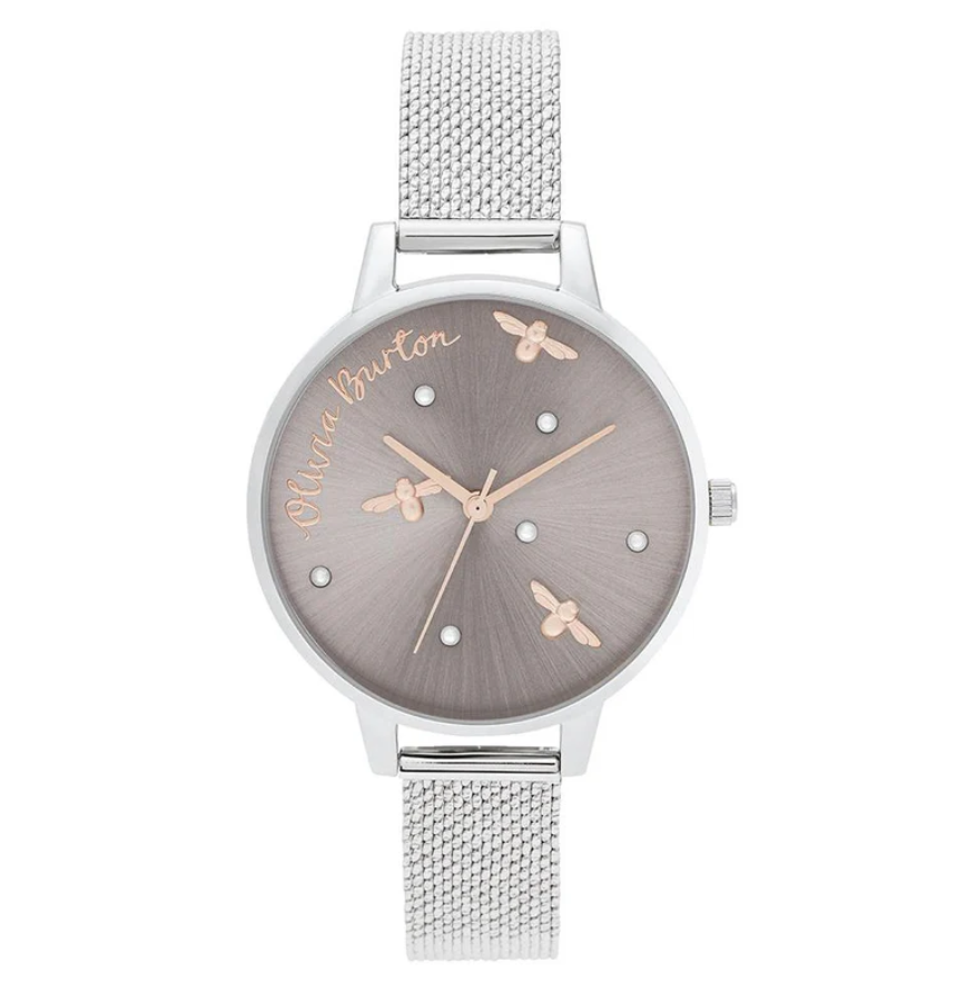 [S] LUXURY WATCH OLIVIA BURTON OB16PQ01 PEARLY QUEEN SILVER MESH LADIES WATCH, 885997343206 (SZZ415)
