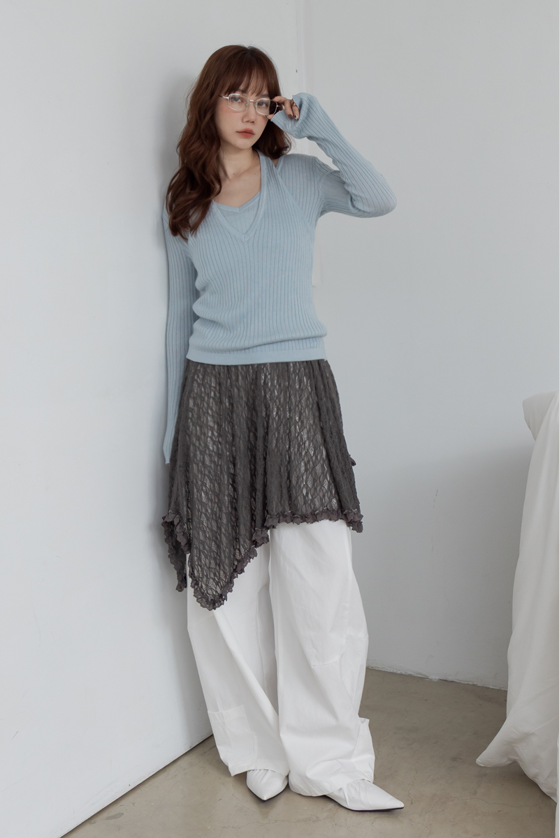 斜擺滾邊蕾絲彈性罩裙