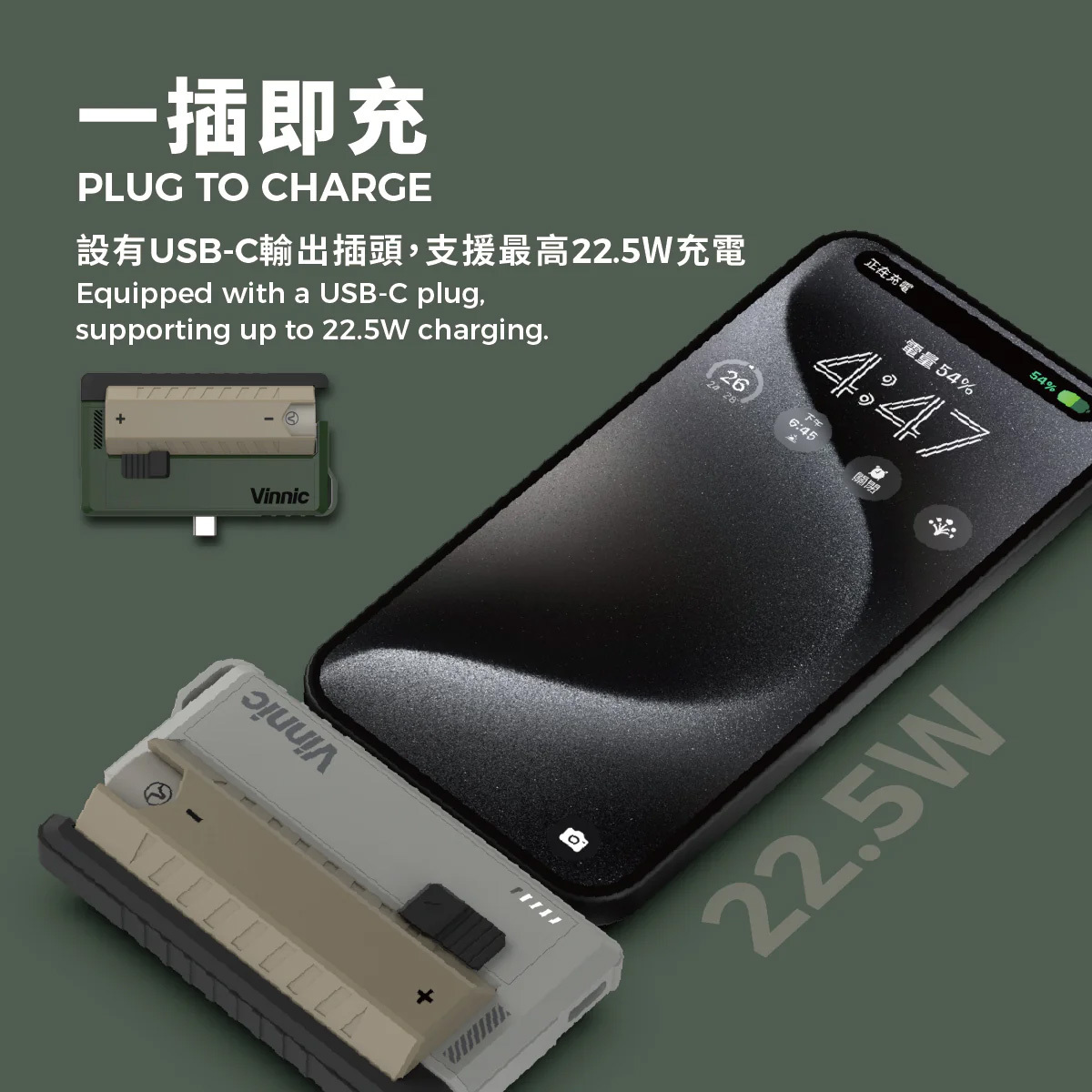 Vinnic Rendezvous 5,000mAh 可換電Type-C 直插式 雙輸出行動電源 (附21700電池兩枚) VPPB-DC05G1