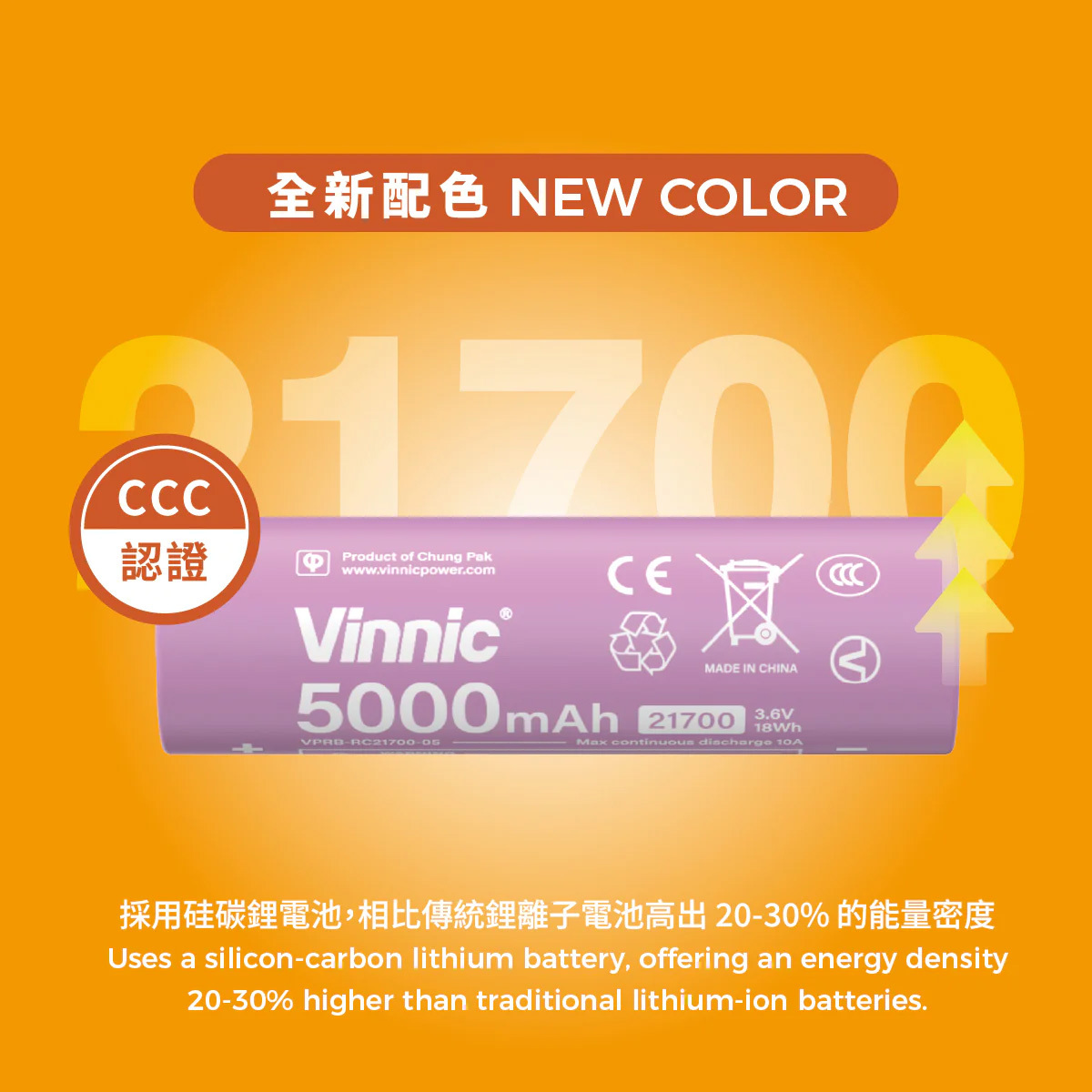 Vinnic Rendezvous 5,000mAh 可換電Type-C 直插式 雙輸出行動電源 (附21700電池兩枚) VPPB-DC05G1