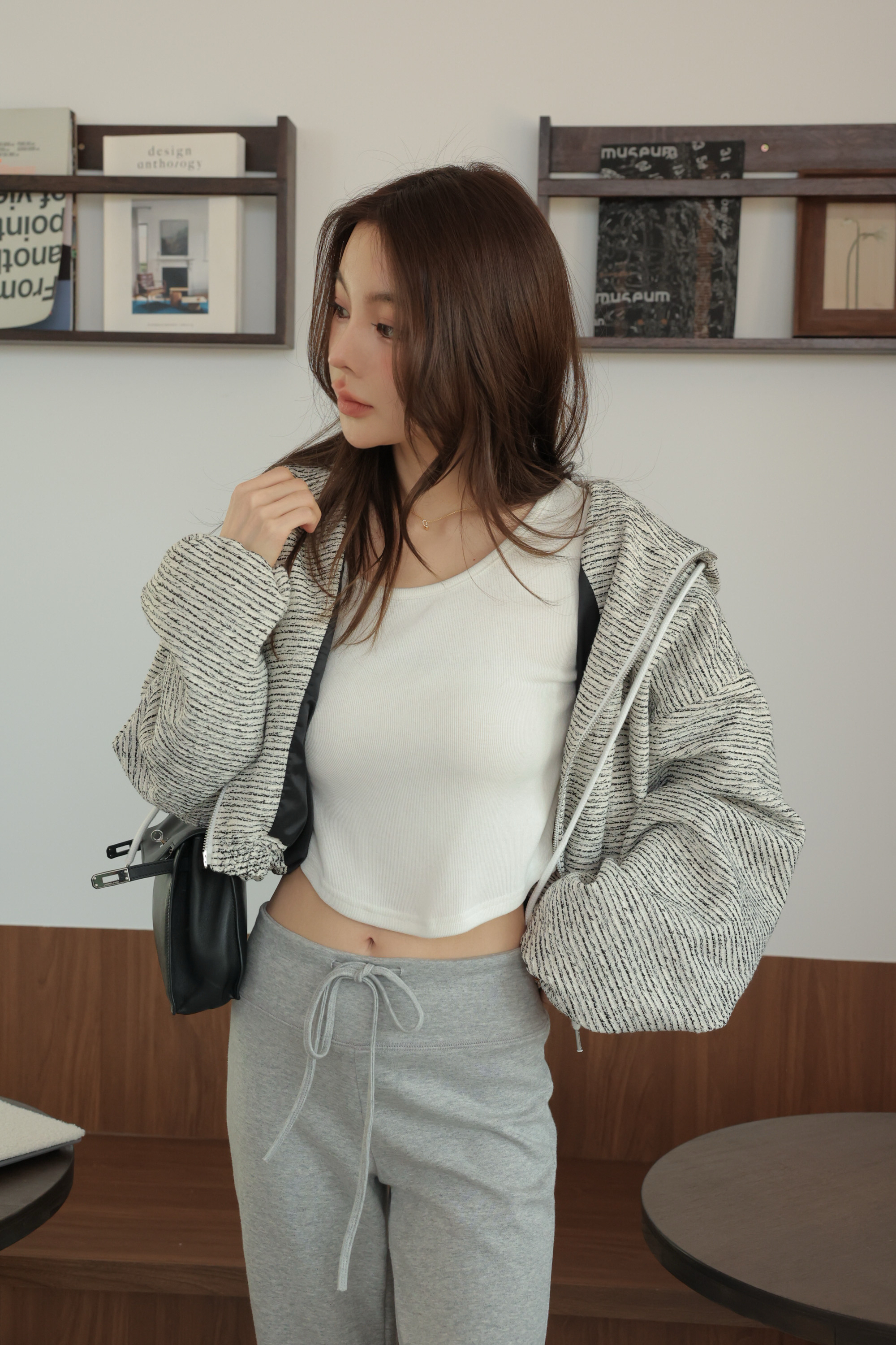 老錢風毛呢落肩連帽外套 HA99