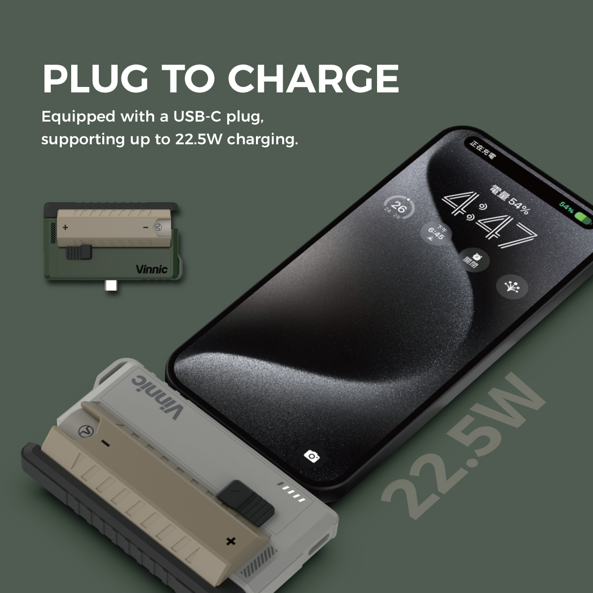 Vinnic Rendezvous 5,000mAh 可換電Type-C 直插式 雙輸出行動電源 (附21700電池兩枚) VPPB-DC05G1