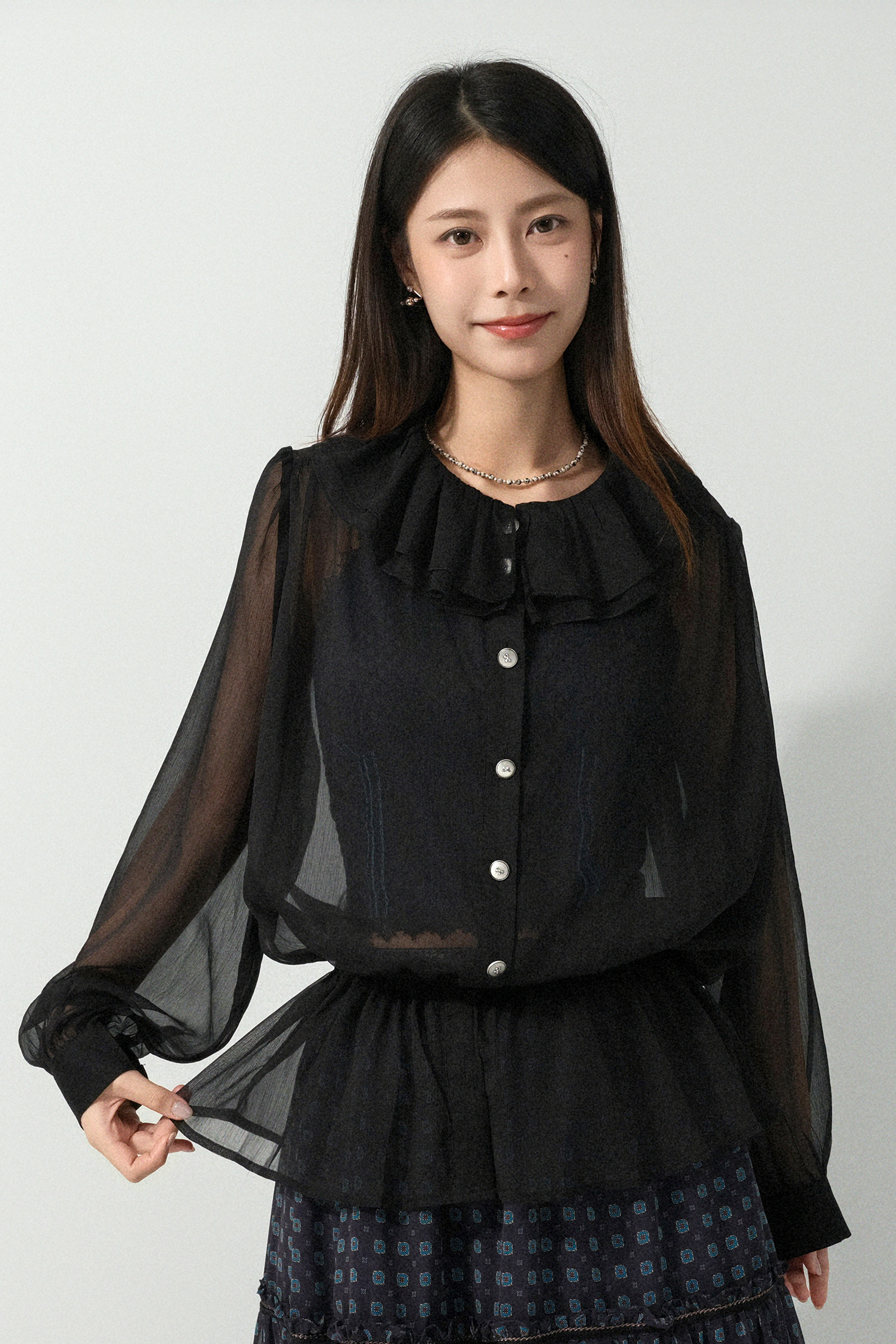 荷葉領雪紡恤衫 (預購產品）