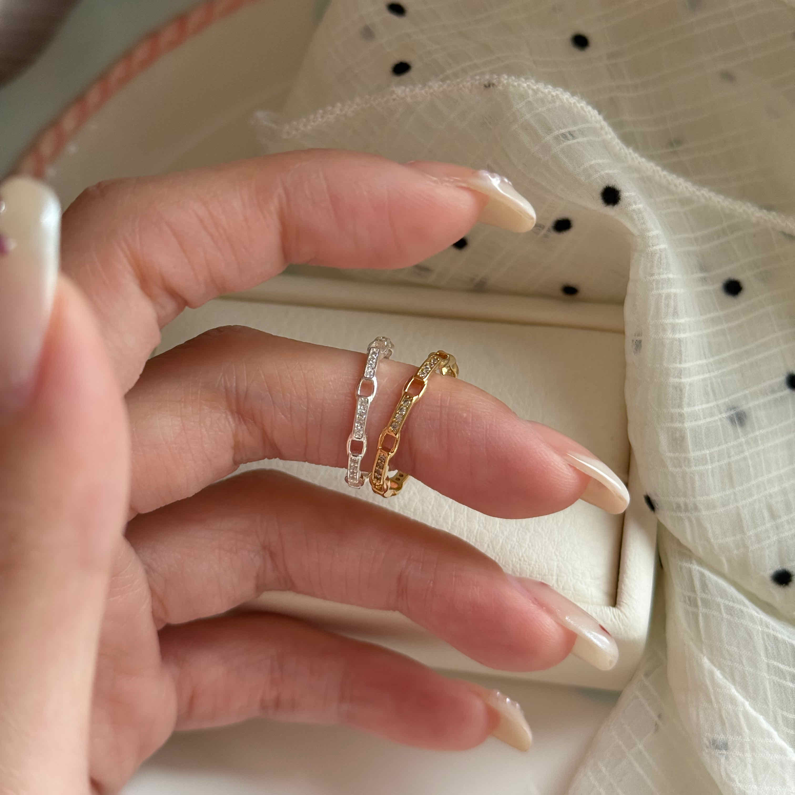 🇰🇷925 silver 鏈條排鑽戒指｜2 color