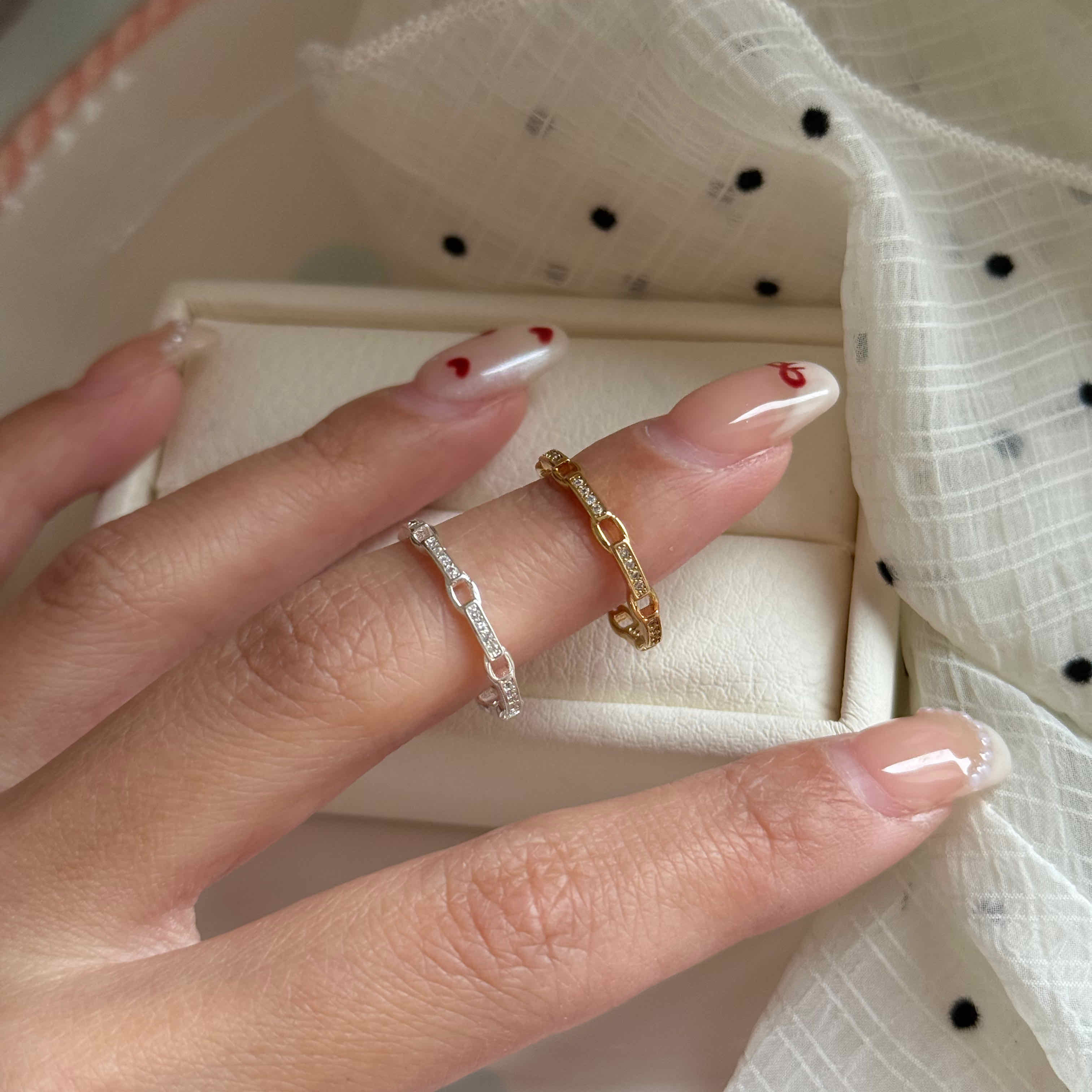 🇰🇷925 silver 鏈條排鑽戒指｜2 color