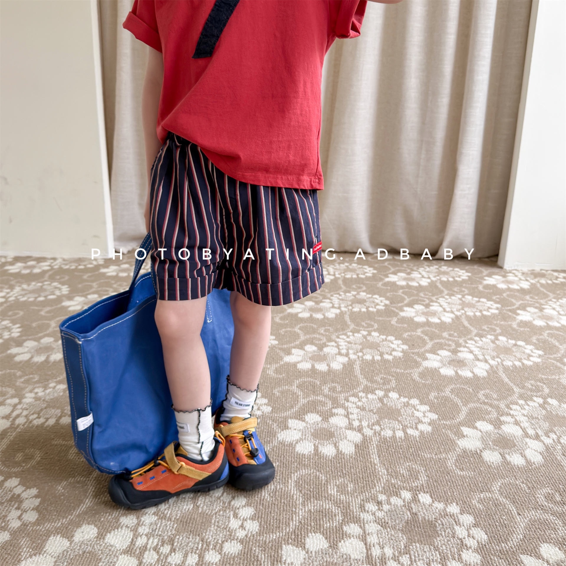 兩色美式直條短褲