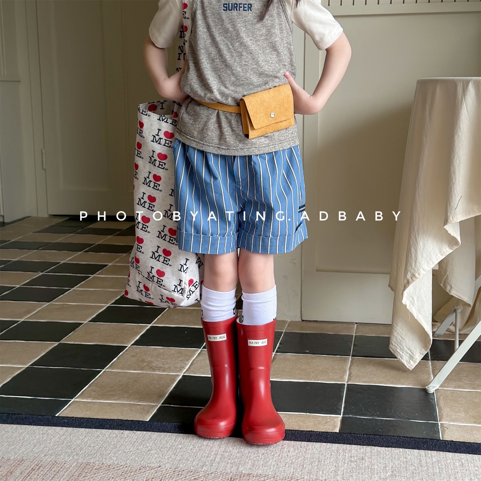 兩色美式直條短褲