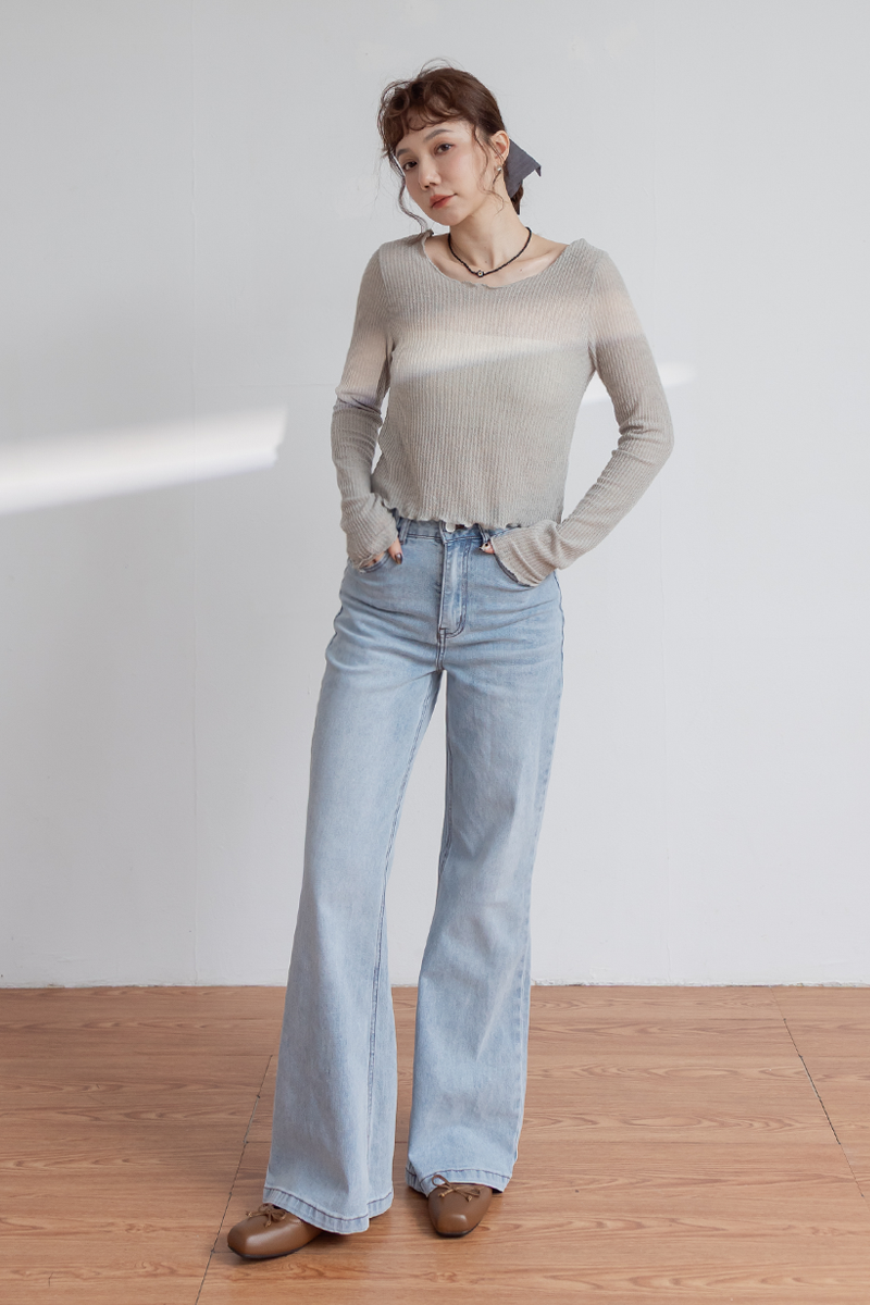 淺藍美式復古小喇叭牛仔褲