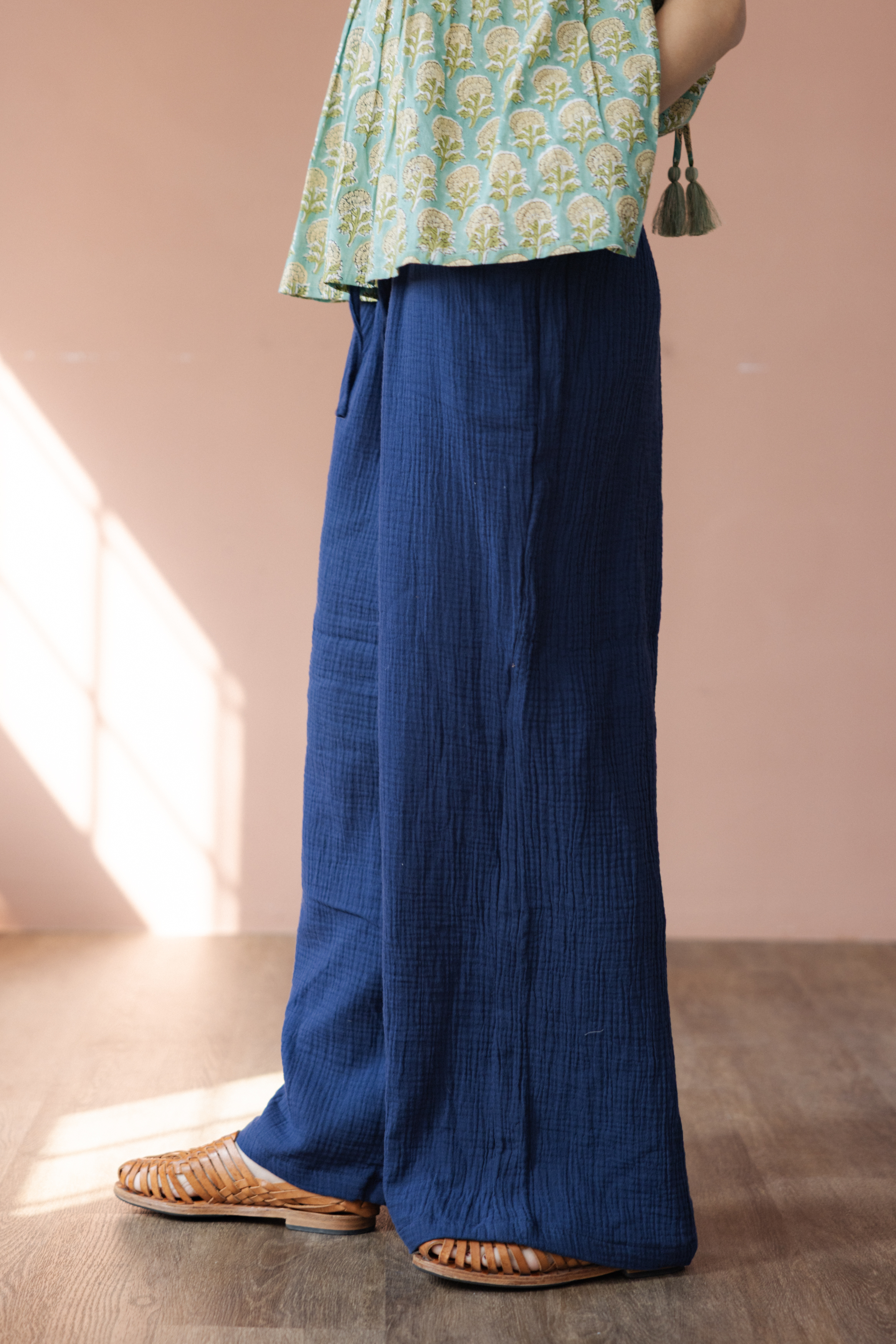 清邁純棉寬褲_深藍