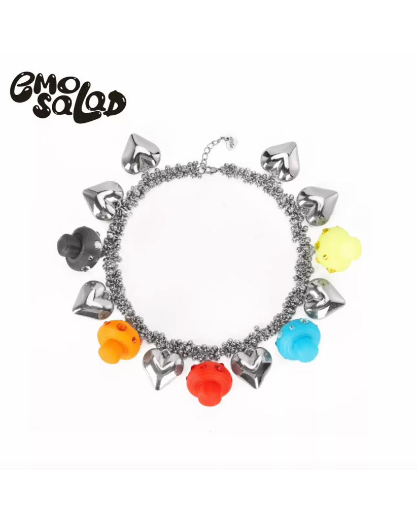 EMOSALAD 蘑菇亮鑽愛心手工製作項鍊