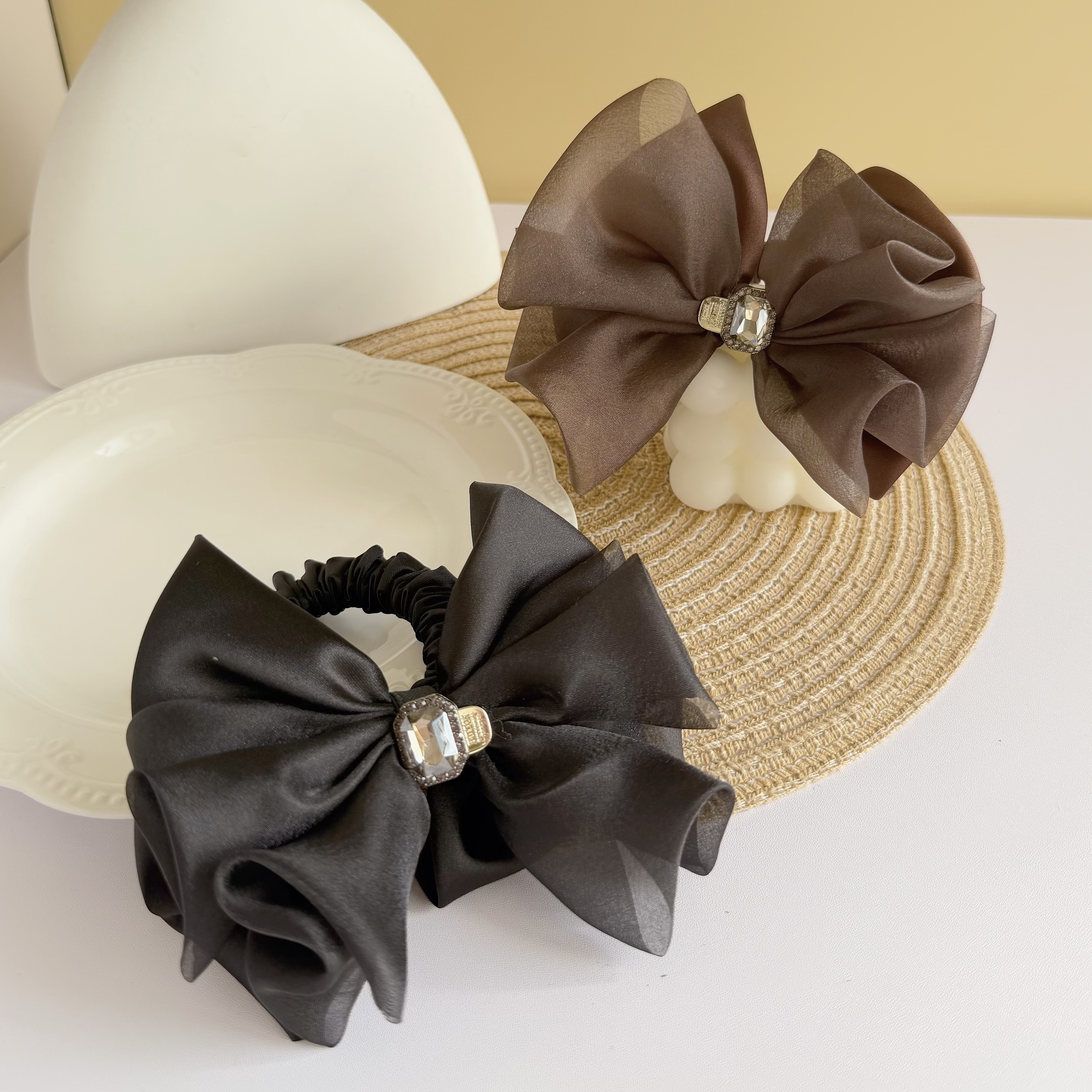 T181網紗滑布方鑽蝴蝶結髮圈